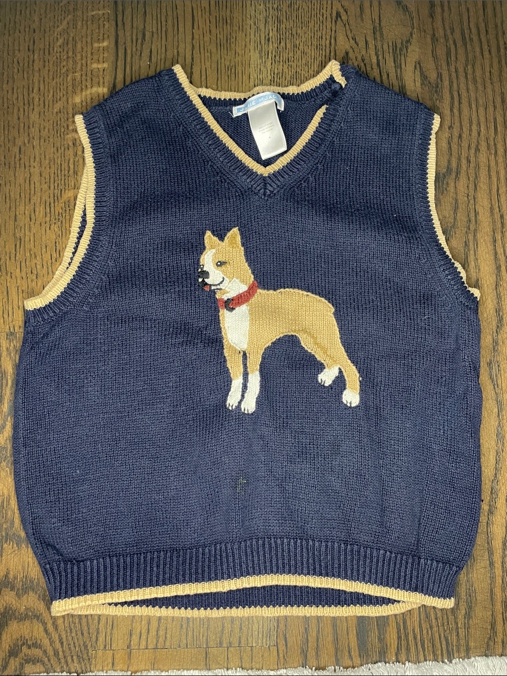 Navy Knit Dog Intarsia Sweater Vest